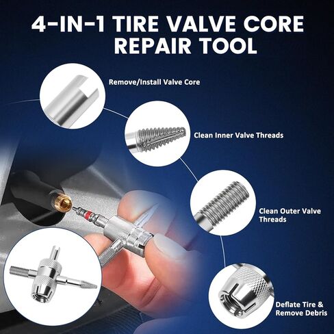 22PCS Tire Valve Stem Tool–Quick Change Valve Installer Kit with TR413/TR414 Valve Stems,Valve Stem Removal Tool,4-Way Valve Core Removal Tool,T-Handle Puller,Push Rod&Gloves–Fits Cars,Trucks and More in Kuwait