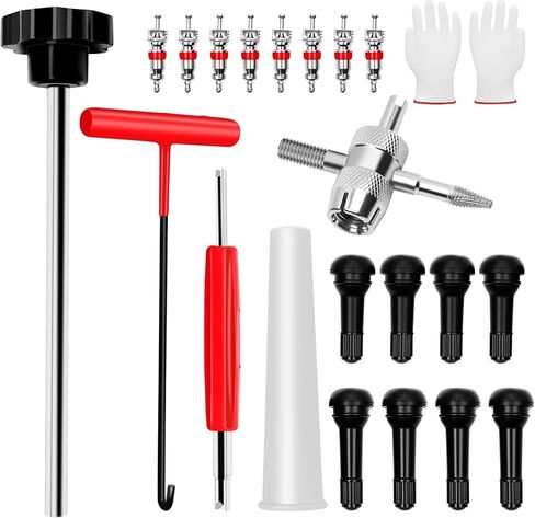 22PCS Tire Valve Stem Tool–Quick Change Valve Installer Kit with TR413/TR414 Valve Stems,Valve Stem Removal Tool,4-Way Valve Core Removal Tool,T-Handle Puller,Push Rod&Gloves–Fits Cars,Trucks and More in Kuwait