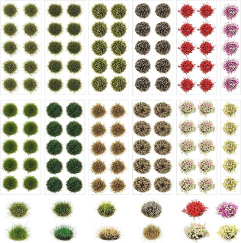 Amabro 110Pcs Static Grass Tufts and Miniature Colorful Flowers Cluster, Self-Adhesive DIY Diorama Model Grass Base Supplies for Train Railroad Scenery Sand Terrain Landscape in Kuwait