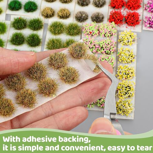 Amabro 110Pcs Static Grass Tufts and Miniature Colorful Flowers Cluster, Self-Adhesive DIY Diorama Model Grass Base Supplies for Train Railroad Scenery Sand Terrain Landscape in Kuwait
