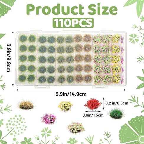 Amabro 110Pcs Static Grass Tufts and Miniature Colorful Flowers Cluster, Self-Adhesive DIY Diorama Model Grass Base Supplies for Train Railroad Scenery Sand Terrain Landscape in Kuwait