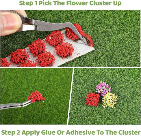Amabro 110Pcs Static Grass Tufts and Miniature Colorful Flowers Cluster, Self-Adhesive DIY Diorama Model Grass Base Supplies for Train Railroad Scenery Sand Terrain Landscape in Kuwait