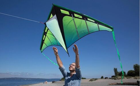 Prism Kite Technology High Flying Zenith 5 Single Line Delta Kite in Plasma Color and 5 Foot Wingspan - Includes Two 8' snap-on Wingtip Ribbon Tails and 200' x 50 lbs Polyester Flying Line in Kuwait