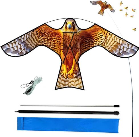 HENGDA Kite Bird Hawk طائرة ورقية طائرة ورقية مع عمود محاصيل المزرعة حامي الطيور المخيف طائرة ورقية طائرة ورقية مع عمود 4 متر أصفر in Kuwait