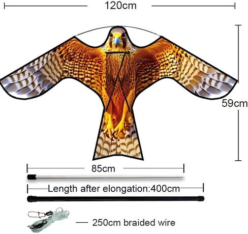 HENGDA Kite Bird Hawk طائرة ورقية طائرة ورقية مع عمود محاصيل المزرعة حامي الطيور المخيف طائرة ورقية طائرة ورقية مع عمود 4 متر أصفر in Kuwait