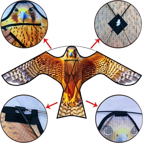 HENGDA Kite Bird Hawk طائرة ورقية طائرة ورقية مع عمود محاصيل المزرعة حامي الطيور المخيف طائرة ورقية طائرة ورقية مع عمود 4 متر أصفر in Kuwait