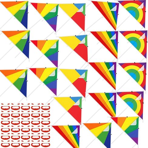 VioraWhite 30 Pcs Colorful Kites 24 Inch for Kids Adults Easy to Fly on Yard Beach Outdoor Toys Great for Birthday Party Favors Stocking Stuffers Family Beach Outdoor Games for Kids Ages 4-8 8-12 in Kuwait