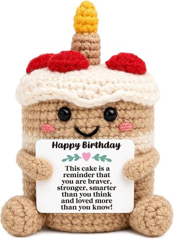 Mini Happy Birthday Gifts for Women Men Mom Sister Friend Daughter Positive Inspirational Handmade Crochet Cake Unique 21st, 30th, 40th, 50th Birthday Decorations Card Gift Ideas for Her Him in Kuwait