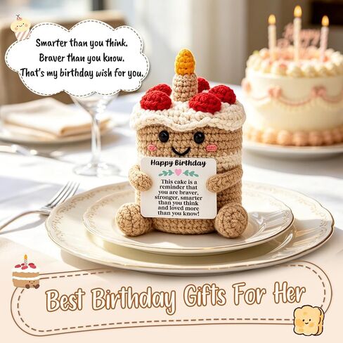 Mini Happy Birthday Gifts for Women Men Mom Sister Friend Daughter Positive Inspirational Handmade Crochet Cake Unique 21st, 30th, 40th, 50th Birthday Decorations Card Gift Ideas for Her Him in Kuwait