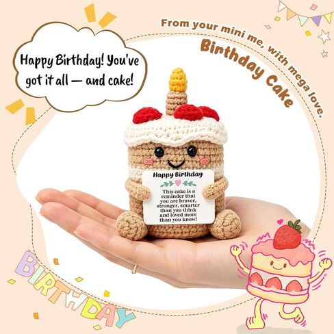 Mini Happy Birthday Gifts for Women Men Mom Sister Friend Daughter Positive Inspirational Handmade Crochet Cake Unique 21st, 30th, 40th, 50th Birthday Decorations Card Gift Ideas for Her Him in Kuwait