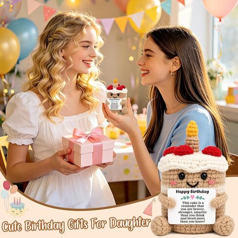 Mini Happy Birthday Gifts for Women Men Mom Sister Friend Daughter Positive Inspirational Handmade Crochet Cake Unique 21st, 30th, 40th, 50th Birthday Decorations Card Gift Ideas for Her Him in Kuwait