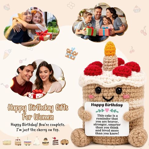 Mini Happy Birthday Gifts for Women Men Mom Sister Friend Daughter Positive Inspirational Handmade Crochet Cake Unique 21st, 30th, 40th, 50th Birthday Decorations Card Gift Ideas for Her Him in Kuwait