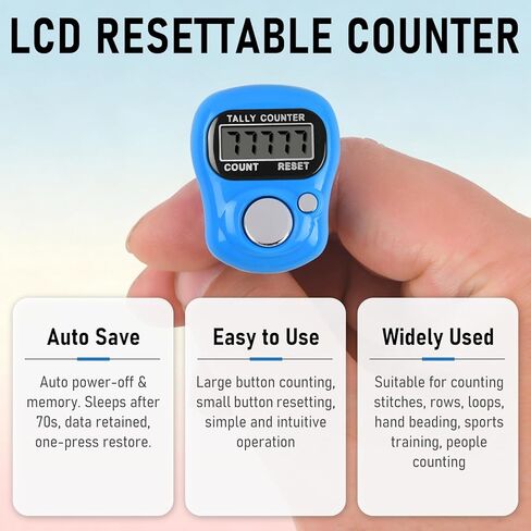 قطعتان من عدادات التسجيل مع 50 قطعة من علامات الغرز، عداد أصابع رقمي LCD قابل لإعادة الضبط، علامات غرز متينة ناعمة وخالية من الاختباء، للكروشيه والحياكة والنسيج ومهام العد والنتيجة والتدريب in Kuwait