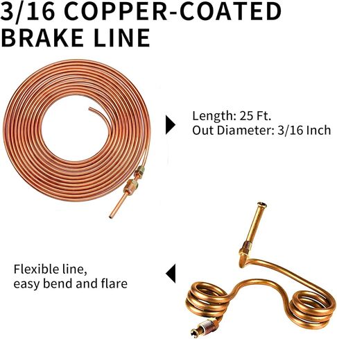 MuHize 25 ft 3/16-Inch Brake Line Kit – Upgraded Copper-Coated Brake Line with Fittings, Unions, Bender, Flare Tool and Cutter in Kuwait