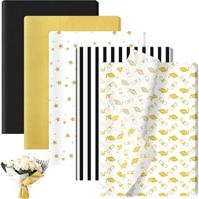 100 Sheets 2026 Graduation Tissue Paper, 20x14 inch Graduate Cap Scroll Stripes Stars Gift Wrapping Paper for 2026 Graduate DIY Craft Graduation Party Supplies (Black) in Kuwait