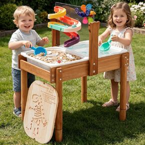 AIGIMU Sand and Water Table for Toddlers, 4-in-1 Wooden Activity Sensory Table, Kids Outdoor Toys with 2 Collapsible Bins, Acrylic Activity Board, Dinosaur Puzzle Cover and Water Track Toys in Saudi Arabia