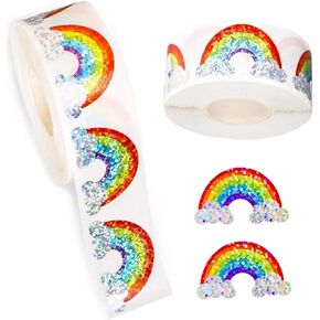 Holographic Rainbow Stickers, 1000Pcs Glitter Vinyl Stickers, Sparkling Roll Rainbow Decals for Envelope Journal Decor Birthday Teacher Reward in Saudi Arabia