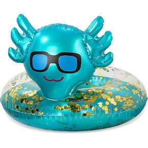 POZA Inflatable Axolotl Pool Float Tube - Sparkly Confetti-Filled Swim Lounger Float, UV-Resistant Vinyl for Beach or Lake, Animal Swim Ring for Kids and Adults in Saudi Arabia