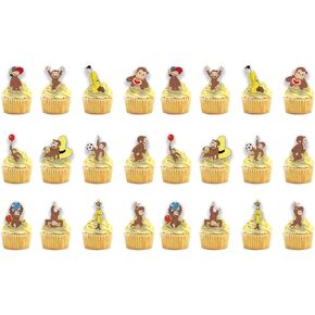 24PCS Curious Monkey Cupcake Toppers, Cartoon Party Decorations, Theme Celebrations Party Supplies for George Lovers (12 Designs, 2 Each) in Kuwait