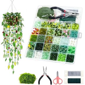 Yivioep 5600pcs Green Glass Beads Beaded Plant Kit for DIY Artificial Plants, Leaf Beads, Flower Beads, Crystal Beads, and Beads for Jewelry Making, for Sun Catchers Green in Kuwait