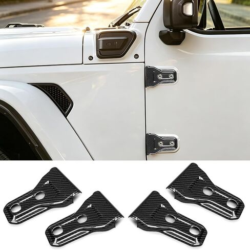 غطاء مفصل باب من الكربون T يناسب جيب رانجلر JL JLU 4xe Gladiator JT Sports Sahara Freedom Rubicon Unlimited 2-Door 2018-2026 ملحقات خارجية واقية من ألياف الكربون الحقيقية باللون الأسود 4 قطع in Kuwait