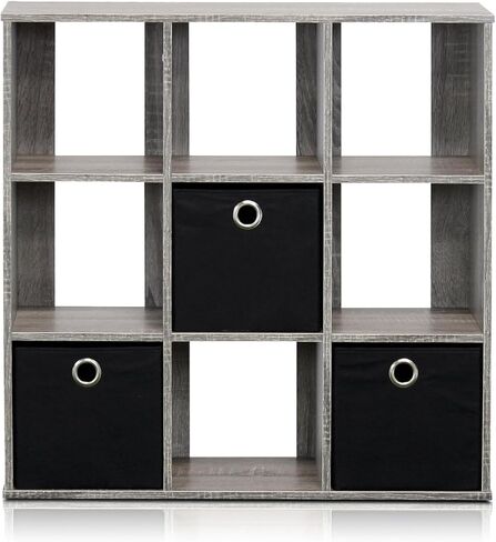 منظم Furinno البسيط ذو 9 مكعبات مع صناديق، حجم صغير (أبعاد الوحدة المجمعة: 7.9 بوصة عمق × 26.5 بوصة عرض × 26.7 بوصة ارتفاع)، بلوط فرنسي/أسود in Kuwait