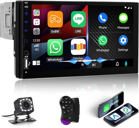 ستيريو سيارة أحادي الدين مع Carplay&Android Auto، راديو سيارة بشاشة تعمل باللمس 9 بوصة 1 Din مع وصلة مرآة راديو FM/AM بلوتوث لنظام iOS/Android TF/USB/AUX مدخل SWC مشغل وسائط متعددة للسيارة + كاميرا احتياطية in Saudi Arabia