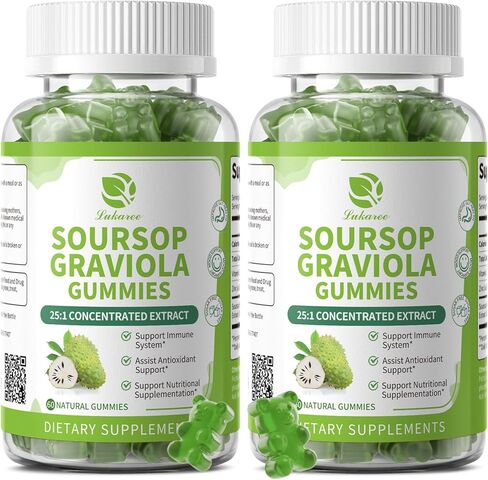 (2 Pack) Soursop Graviola Gummies - 2000mg Extra Strength Soursop Leaves Extract w/Vitamin C, Zinc & Whole Natural Food for Immunity, Liver, Zzz & Antioxidant, Gluten Free, Vegan, 120 Gummies in Saudi Arabia