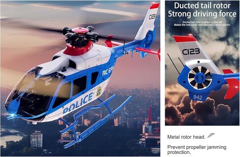 طائرة هليكوبتر 281 مم EC135 C123 تعمل بالتحكم عن بعد للبالغين الخبراء 6CH RC Heli تحافظ على ارتفاع محرك بدون فرشاة/وضع التدفق البصري/تطير مقلوبًا ثلاثي الأبعاد (بطارية RTF واحدة) in Kuwait