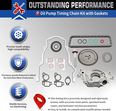M295HV Oil Pump Timing Chain Kit with Gaskets Compatible with Silverado Avalanche Express Suburban Sierra Yukon Escalade 1998-2020 4.8L 5.3L 5.7L 6.0L Replace 12696357 TCS45993 in Kuwait