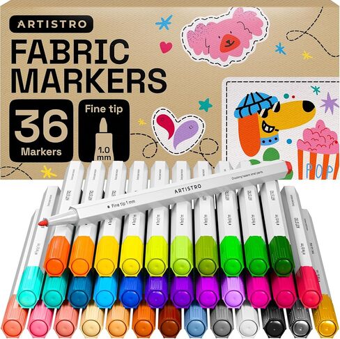 ARTISTRO 20 Dual-Tip Fabric Markers - Fabric Decorating Kit - Permanent for Clothes - No Bleed Pens for T-Shirts, Bags, Textile, Canvas, and More (Brush Tip and Fine Tip) in Kuwait