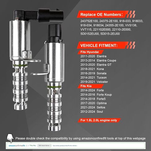 VVT Solenoid, Variable Valve Timing Oil Control Valve Intake & Exhaust - Compatible with Hyundai Elantra, Sonata, Tucson, Kona, Fits for Kia Soul, Forte, Optima, Seltos 1.8L 2.0L Engines in Kuwait