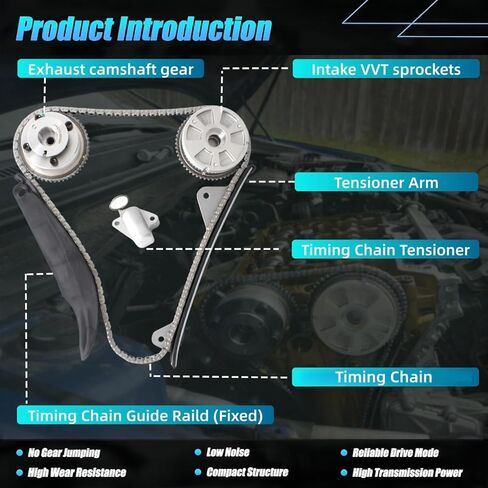 مجموعة سلسلة توقيت المحرك من AUCERAMIC مناسبة لشركة Hyundai Elantra 2017-2020، Veloster 2019-2021، Kona 2018-2021 | كيا فورتي 2017-2022، Forte5 EX/LX 2017-2018 2.0L، استبدال OE #24350-2E700　24370-2E010 in Kuwait