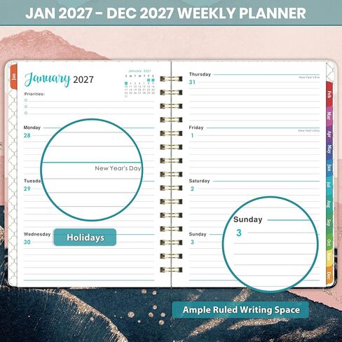2025 Planner - Planner 2025 with Tabs, Jan 2025 - Dec 2025, Large Weekly and Monthly Planner, 9" x 11", Hardcover Planner with Box + Back Pocket + Twin-Wire Binding + Inner Pocket - Moon in Saudi Arabia
