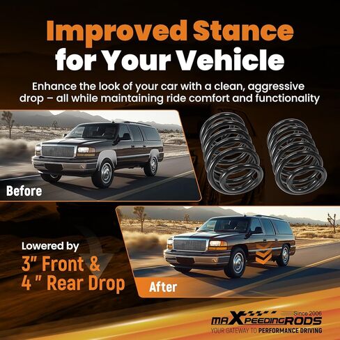 maXpeedingrods 3" Front & 4" Rear Lowering Kit for 2000-2006 GM Tahoe/Suburban/Avalanche Yukon/Yukon XL Escalade w/Torsion Keys, Drop Coil Springs Kit in Kuwait