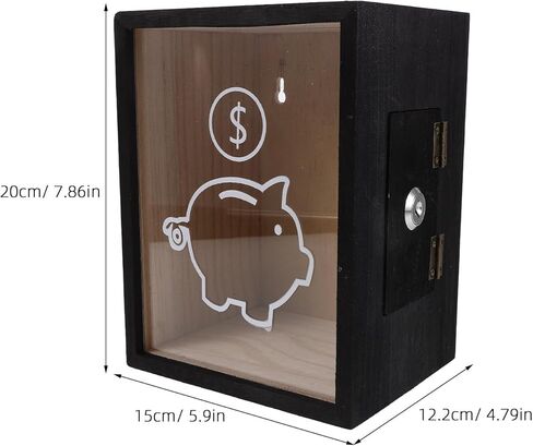 NUOBESTY Wooden Piggy Bank with Lock, Clear Acrylic Front Money Box for Adults & Kids, Openable Coin Container for Cash Saving Challenge, Vacation Fund Jar Home Decor (Black) in Kuwait