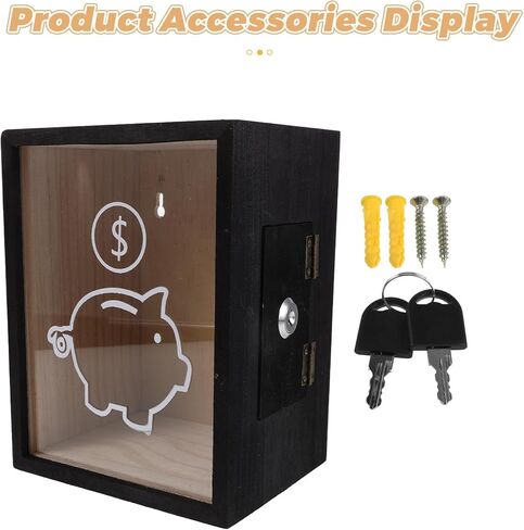NUOBESTY Wooden Piggy Bank with Lock, Clear Acrylic Front Money Box for Adults & Kids, Openable Coin Container for Cash Saving Challenge, Vacation Fund Jar Home Decor (Black) in Kuwait