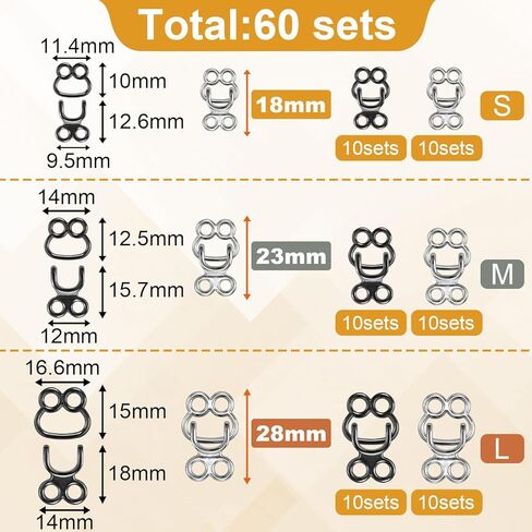 60 Set Hooks and Eyes for Sewing, Clothing Hook Replacement Clasps, Hook and Eye Closures for Fur Coats Jackets Trousers Underwear Sewing DIY Craft in Kuwait