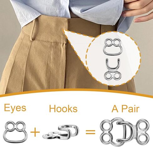60 Set Hooks and Eyes for Sewing, Clothing Hook Replacement Clasps, Hook and Eye Closures for Fur Coats Jackets Trousers Underwear Sewing DIY Craft in Kuwait