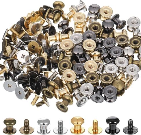 60 Sets Chicago Screws for Leather Studs Round Button Stud Rivet 8mm Leather Screw Rivets Screw in Rounded Rivets for DIY Craft Repairs Decoration (4 Colors) in Kuwait