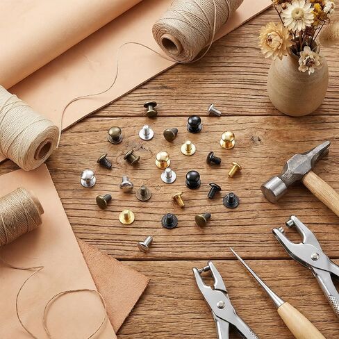 60 Sets Chicago Screws for Leather Studs Round Button Stud Rivet 8mm Leather Screw Rivets Screw in Rounded Rivets for DIY Craft Repairs Decoration (4 Colors) in Kuwait