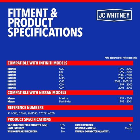 JC Whitney JFBAJCWVCS00024 Vapor Canister Purge Solenoid - متوافق مع Nissan Maxima 99-02، Pathfinder 96-04، INFINITI I30 99-01، M45 03-04، QX4 97-03، G20 99-02 - 2.0L 3.0L 3.3L 3.5L 4.5 لتر in Kuwait