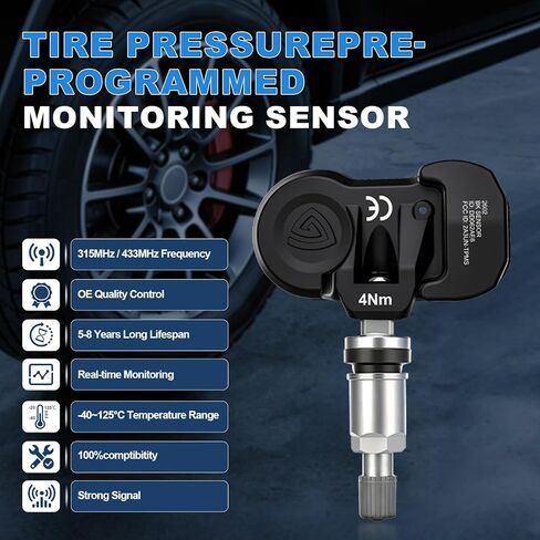 TPMS Sensor Multi-Protocol Tire Pressure Sensors Fit for Jeep/Dodge/Chrysler 315MHz & 433MHz Snap-in Tire Pressure Monitoring for Cherokee Commander Wrangler Compass Ram 1500 Challenger Pacifica 4 PCS in Kuwait