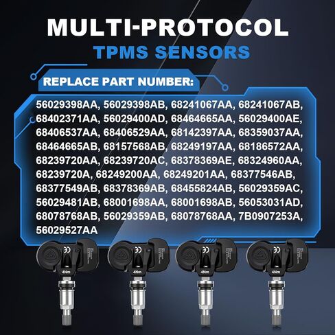 TPMS Sensor Multi-Protocol Tire Pressure Sensors Fit for Jeep/Dodge/Chrysler 315MHz & 433MHz Snap-in Tire Pressure Monitoring for Cherokee Commander Wrangler Compass Ram 1500 Challenger Pacifica 4 PCS in Kuwait