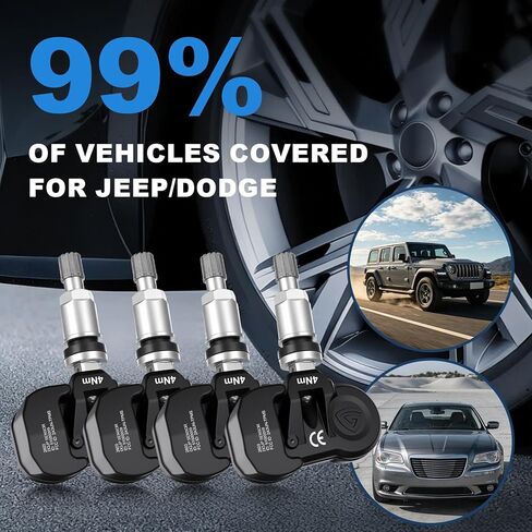 TPMS Sensor Multi-Protocol Tire Pressure Sensors Fit for Jeep/Dodge/Chrysler 315MHz & 433MHz Snap-in Tire Pressure Monitoring for Cherokee Commander Wrangler Compass Ram 1500 Challenger Pacifica 4 PCS in Kuwait