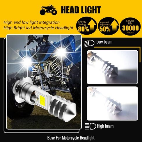 لمبة H6M LED AC/DC 12-48V P15D Hi-Lo Beam White 6000K LED لمبة دراجة نارية لـ Ya maha ATV YF Z YF ​​M Raptor Grizzly Ko diak دراجة نارية جرار سكوتر - 2 حزمة (غلاف فضي) in Kuwait