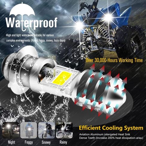 لمبة H6M LED AC/DC 12-48V P15D Hi-Lo Beam White 6000K LED لمبة دراجة نارية لـ Ya maha ATV YF Z YF ​​M Raptor Grizzly Ko diak دراجة نارية جرار سكوتر - 2 حزمة (غلاف فضي) in Kuwait