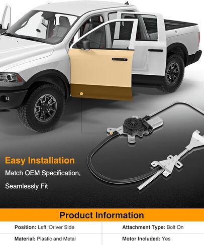 A-Premium Power Window Regulator with Motor Driver Side Compatible with Terex Muncy Bentz Cab Roll Full Travel in Kuwait