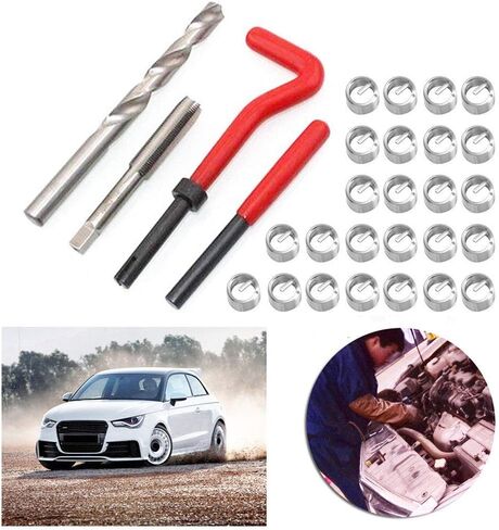 طقم إصلاح خيط متري 30 قطعة من Shkalacar، أداة تركيب خيط متري لـ M3 M4 M7 M9 M11 Helicoil Car Pro Coil Tool M7*1 in Kuwait