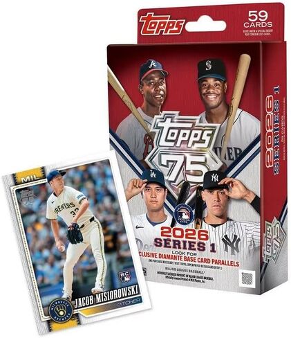 2026 Topps MLB Series 1 Baseball Trading Card Hanger Box | 59 Cards | Look for Exclusive Diamante Base Card Parallels in Kuwait